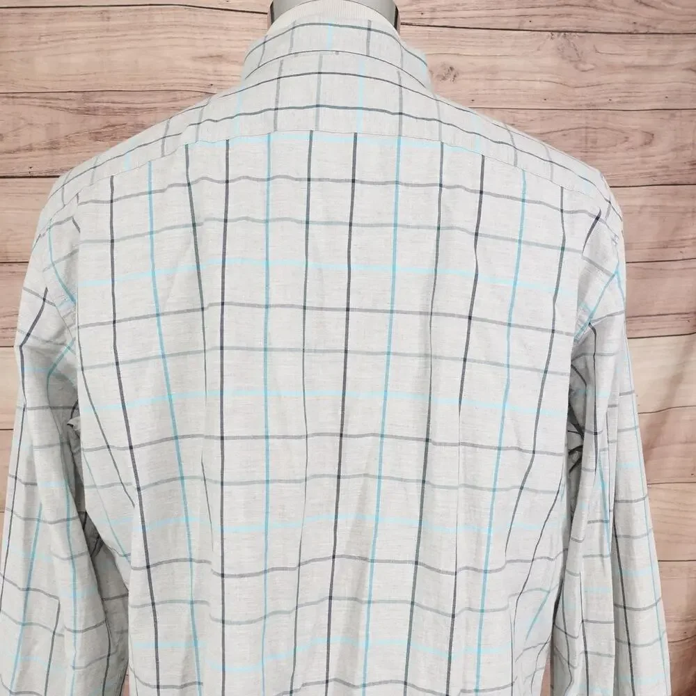 Banana Republic Shirt Mens‎ Large Gray Plaid Button Down Soft Wash Standard Fit
